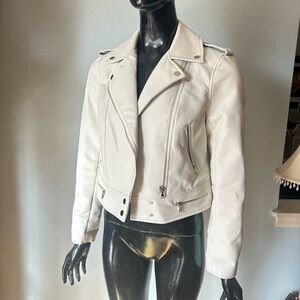 Deluc Women's Ivory Leather Biker Jacket